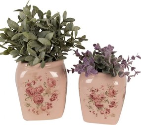 Béžový keramický obal na kvetináč s ružami Rósa M - 14*14*16cm