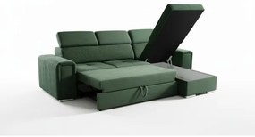Univerzálna rohová rozkladacia sedacia súprava do L s úložným priestorom SALVADA zelená