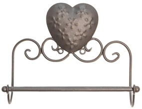 Hnedý antik držiak na uterák so srdcom Hart Flowy - 25*8*20 cm