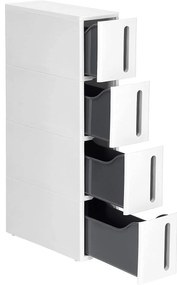 Úzky úložný vozík so 4 zásuvkami, 45 x 17 x 83 cm, biela a sivá farba