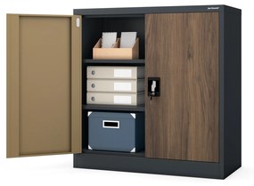 Kovová spisová skrinka BEATA, 900 x 930 x 400 mm, Eco Design: antracitová/ orech