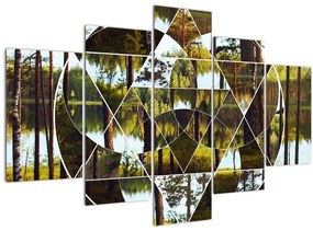 Obraz - Geometrická koláž na pozadí severských lesov (150x105 cm)