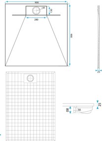 Štvorcová sprchová vanička z SMC kompozitu REA BAZALT 90x90 cm, sivá