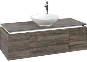 VILLEROY &amp; BOCH Legato závesná skrinka pod umývadlo na dosku (umývadlo v strede), 3 zásuvky, s LED osvetlením, 1200 x 500 x 380 mm, Stone Oak, B577L0RK