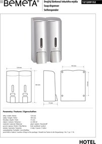 Bemeta Design Dávkovač mydla, 2 x 300 ml, dvojitý, plast, lesk - 121209132
