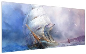 Obraz lode na rozbúrenom mori (120x50 cm)
