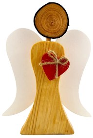 AMADEA Drevený anjel s bielymi krídlami a červeným srdcom, masívne drevo, 17x13,5x2 cm