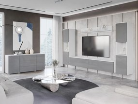 Obývačkový nábytok Bamisio II, Farby: biela / šedý lesk, Osvetlenie: bez osvetlenia