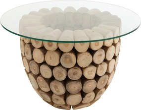 Prírodný konferenčný stôl z teakových klátikov a sklenenej dosky Disos - Ø70*45cm