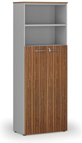 Kombinovaná kancelárska skriňa PRIMO GRAY, dvere na 4 poschodia, 800 x 420 x 2128 mm, sivá/orech
