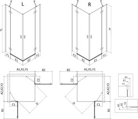 Mexen Mist-H Duo, 2-krídlový výklopný sprchový kút 90 x 105 cm, číre sklo, zlatý matný profil, 8A5-090L-105P-55-00