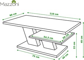 CLIFF biely lesk + čierny - konferenčný stolík, čiernobiely