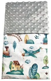 Deka Train/minky sivá 60x70 cm – detská deka s motívom vláčika