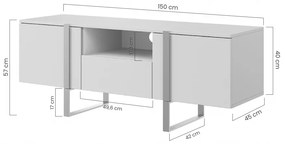 TV skrinka Verica 150 cm s výklenkom - charcoal / čierne nožičky