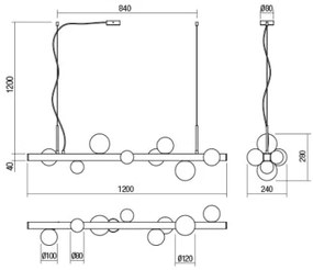 Redo 01-2377 - Luster na lanku GOJI 8xG9/28W/230V čierna