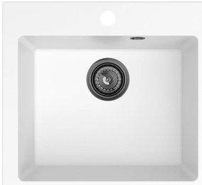 Sink Quality Ferrum 50, kuchynský granitový drez 490x450x195 mm + čierny sifón, biela, SKQ-FER.W.1K50.XB