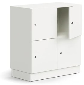 Priehradková skriňa QBUS, 4 uzamykateľné priehradky, so soklom, 868x800x420 mm, biela