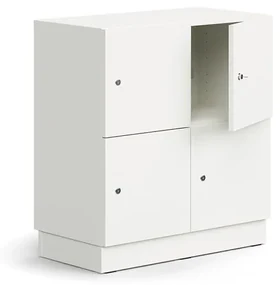Priehradková skriňa QBUS, 4 uzamykateľné priehradky, so soklom, 868x800x420 mm, biela