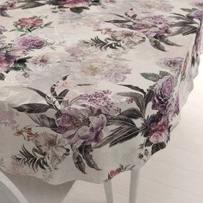 Biante Dekoračný oválny obrus Parma PM-112 Fialové kvety na smotanovom 50x100 cm