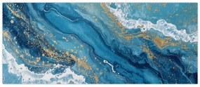 Obraz - Bledomodrý mramor so zlatom II. (120x50 cm)