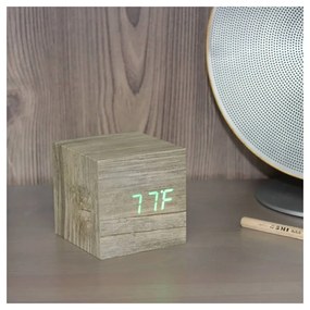 Svetlohnedý budík so zeleným LED displejom Gingko Cube Click Clock