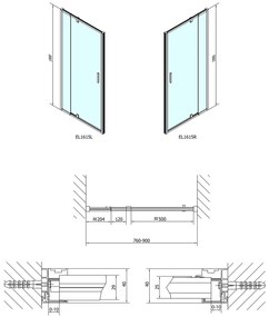 Polysan Polysan, EASY LINE otočné sprchové dvere 760-900mm, číre sklo, EL1615