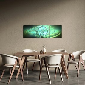 Obraz zelenej abstrakcie (s hodinami) (90x30 cm)