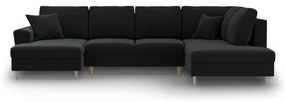 Čierna zamatová rozkladacia/s úložným priestorom rohová pohovka (pravý roh/do "U") Kyoto – Cosmopolitan Design