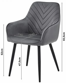 Set dvoch jedálenských stoličiek NANA zamatové, strieborné / sivé (čierne nohy) 2 ks