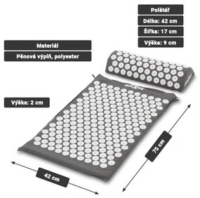 MAXXIVA 81552 Akupresúrna podložka s vankúšom, 75x42 cm, sivá