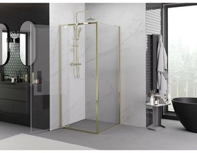 Mexen Exo, výklopný sprchový kút 85 x 85 cm, číre sklo, zlatá, 8181-085-085-50-00