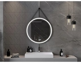 Mexen Reni, LED kúpeľňové zrkadlo s podsvietením 80x80 cm, 6000K, čierny rám, ochrana proti zahmlievaniu, 9812-080-080-611-70