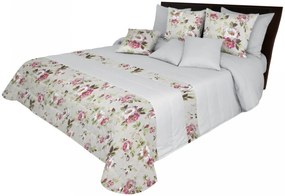 Sivý prešívaný prehoz na posteľ s kvetinovým motívom Šírka: 200 cm | Dĺžka: 220 cm
