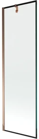 Mexen Next, vaňová zástena 1-krídlová 60 x 150 cm, fixné krídlo, 6 mm číre sklo s čiernym vzorom, ružové zlato profil, 895-060-000-00-70-60