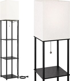 Toolight Toolight, JNH050-1F, stojaca lampa s poličkami a jutovým tienidlom, v. 157 cm, 1×E27, čierna, 58349