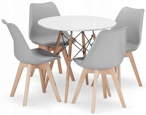 Jedálenská zostava TODI 80cm okrúhly stolový set biely+ 4 stoličky MARK sivé