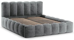 Sivá čalúnená dvojlôžková posteľ s úložným priestorom a roštom 200x200 cm Lupine – Micadoni Home