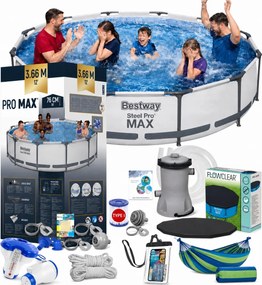 Zahradný roštový bazén Bestway 366x76 Čerpadlo 12v1 sada teplomerov kryt