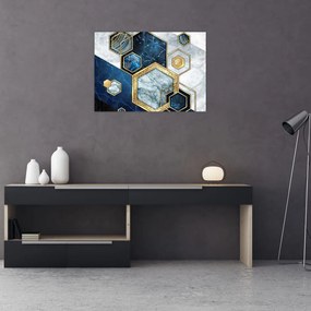 Sklenený obraz - Mramorové hexagóny (70x50 cm)