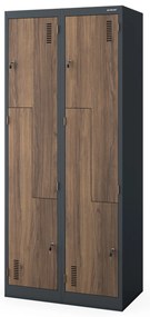 Šatňová skrinka typu L so štyrmi priehradkami, antracitová/orechová, 800x1850x450 mm: JULIA Eco Design
