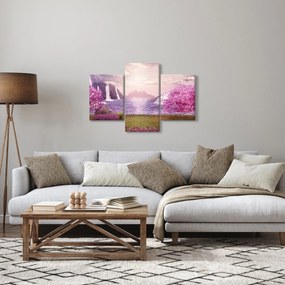 Obraz ružových stromov s jazerom (90x60 cm)