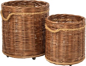 Sada 2ks hnedý prútený kôš / kvetináč na kolieskach – 60*60*66 / 48*48*54 cm