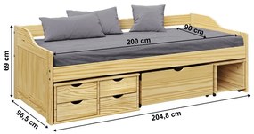 Tempo Kondela Posteľ s úložným priestorom, prírodná, masív, 90x200, MAXI NEW