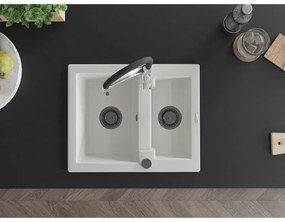 Mexen Carlos, 1,5-komorový granitový drez 582x475x177 mm a drezová batéria Aster, biela, 6518-20-73450-07-B