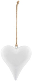 Závesná dekorácia biele srdce z mangového dreva, 16 cm
