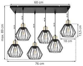 Závesné svietidlo NUVOLA 5, 6x čierne drôtené tienidlo, G
