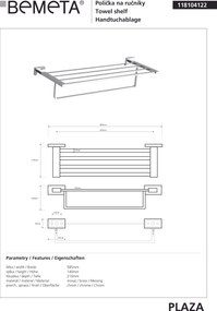 Bemeta Design PLAZA: Držiak uterákov, 535 mm, s hrazdou - 118104122