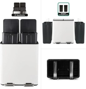 Matne biely oceľový odpadkový kôš 2x20 l na triedený odpad/nášľapný Aliya – Spirella