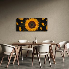 Obraz - Slnečnice a lístky kvetov (120x50 cm)