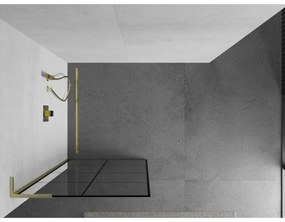 Mexen Kioto L, sprchová zástena Walk-In 90 x 200 cm, 8mm číre sklo čierny vzor, zlatý matný profil, 800-090-103-55-77